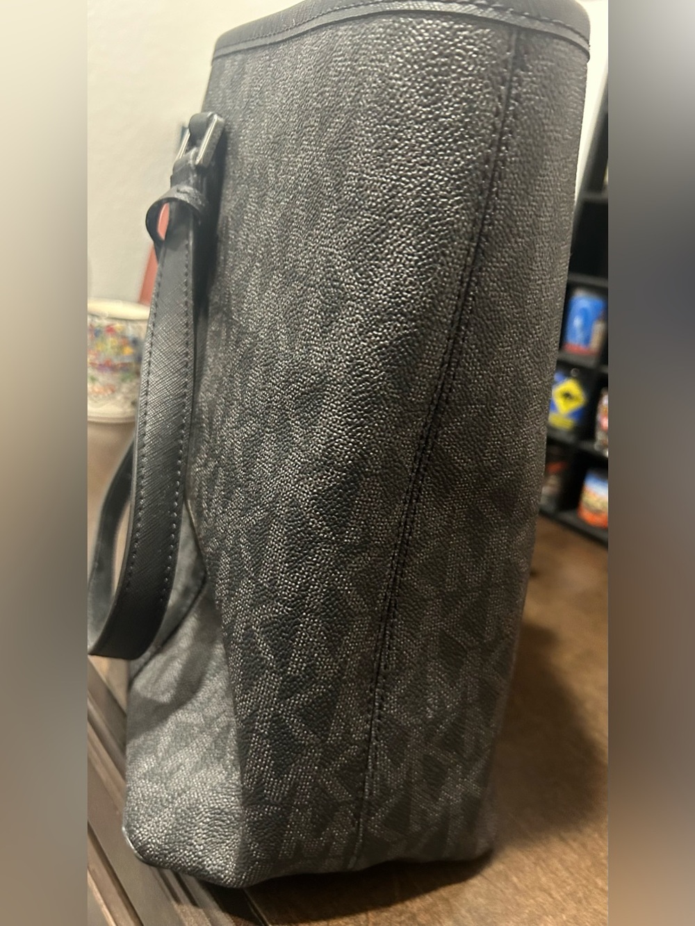 Michael Kors Black MK Monogram Tote with Silver Logo - Picture 3 of 13